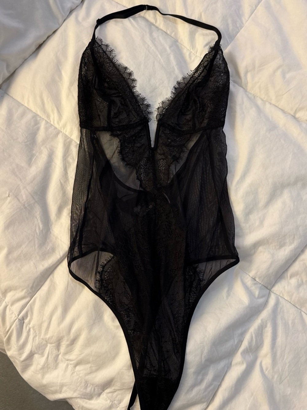 Victoria's Secret Black Lace Plunge Mesh Teddy